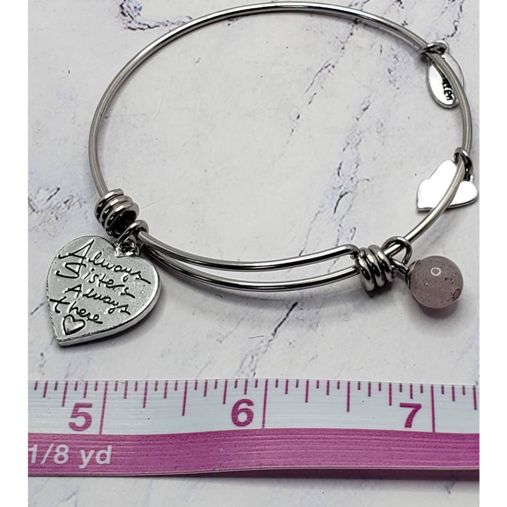 Silver Tone Sisters Theme Loop Charm Bangle Bracelet
